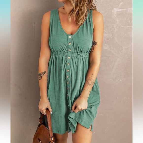 Womens Casual Sleeveless Button Down Elastic Waist Swing Dresses, Maxi XS - Picture 5 of 10